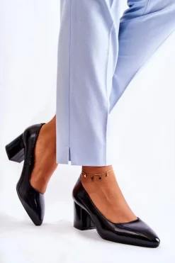 Buty Sergio Leone Czółenka Na Słupku*Lakierowane Czółenka Sergio Leone PB411 Czarne