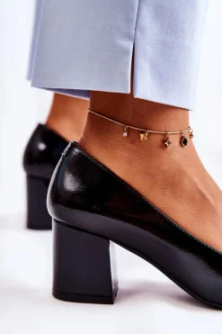 Buty Sergio Leone Czółenka Na Słupku*Lakierowane Czółenka Sergio Leone PB411 Czarne