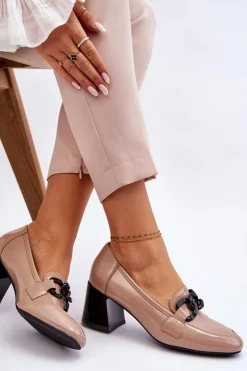 Buty damskie Vinceza Czółenka Na Słupku|Czółenka Klasyczne*Lakierowane Czółenka Z Łańcuchem Beżowe Keilani