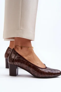 Buty damskie Vinceza Czółenka Na Słupku|Czółenka Klasyczne*Lakierowane Czółenka Z Tłoczeniem Brązowe Cynania