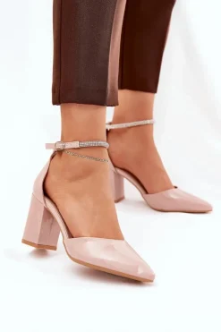 Damskie Boto Lakierowane Czółenka Ze Szpiczastymi Noskami Na Słupku Beżowe Nossabel