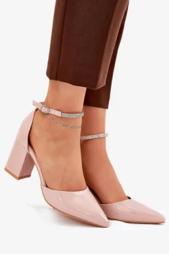 Damskie Boto Lakierowane Czółenka Ze Szpiczastymi Noskami Na Słupku Beżowe Nossabel