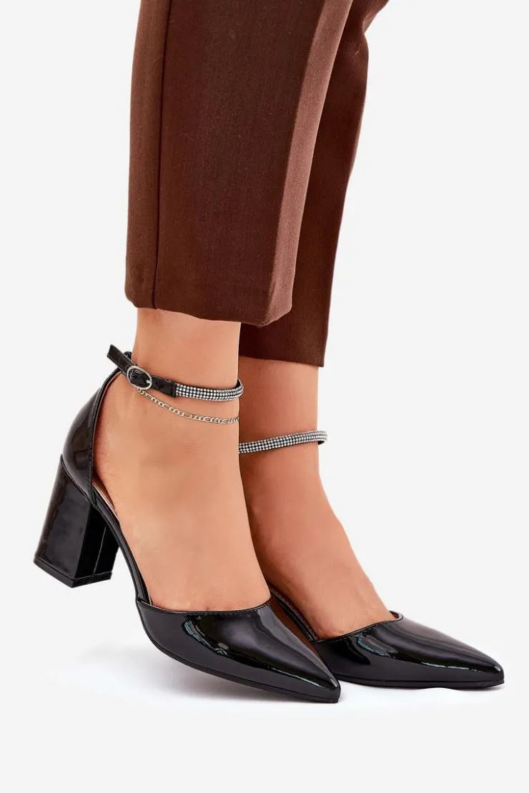 Boto Czółenka Na Słupku|Czółenka Klasyczne*Lakierowane Czółenka Ze Szpiczastymi Noskami Na Słupku Czarne Nossabel