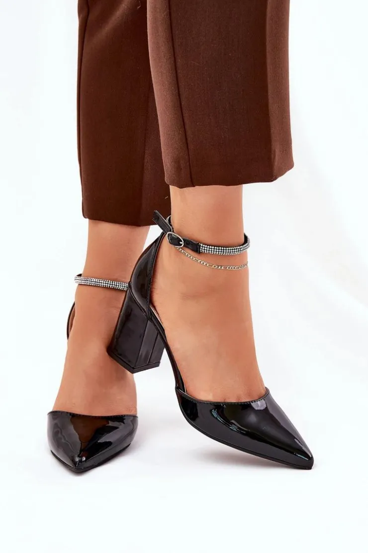 Boto Czółenka Na Słupku|Czółenka Klasyczne*Lakierowane Czółenka Ze Szpiczastymi Noskami Na Słupku Czarne Nossabel