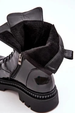 Damskie Damskie buty S.Barski Lakierowane Damskie Botki Workery Sznurowane Czarne S.Barski MR870-72