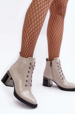 Online Damskie buty S.Barski Lakierowane Damskie Botki D&A MR870-98 Jasnoszare