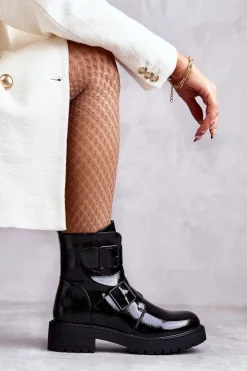 Damskie Boto Lakierowane Damskie Botki Na Suwak Czarne Gritta