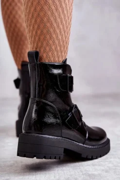 Damskie Boto Lakierowane Damskie Botki Na Suwak Czarne Gritta