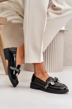 Damskie Damskie buty S.Barski Lakierowane Damskie Mokasyny Z Kokardą S.Barski HY42-331A Czarne