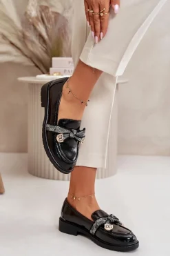 Damskie Damskie buty S.Barski Lakierowane Damskie Mokasyny Z Kokardą S.Barski HY42-331A Czarne