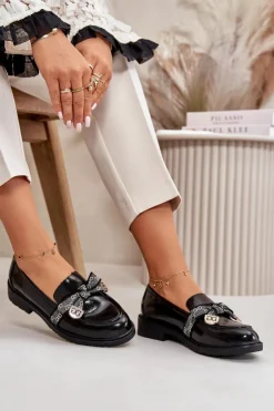 Damskie Damskie buty S.Barski Lakierowane Damskie Mokasyny Z Kokardą S.Barski HY42-331A Czarne