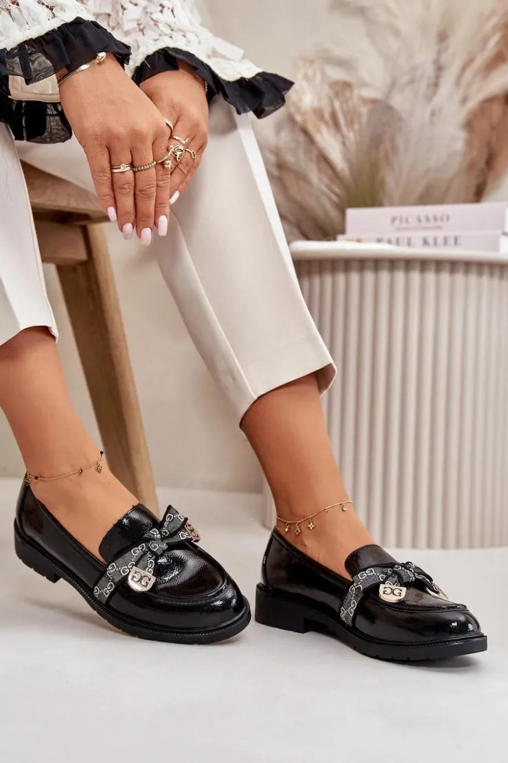 Damskie Damskie buty S.Barski Lakierowane Damskie Mokasyny Z Kokardą S.Barski HY42-331A Czarne