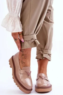 Damskie Buty damskie Vinceza Lakierowane Damskie Mokasyny Na Platformie Z Ozdobą Beżowe Jonett