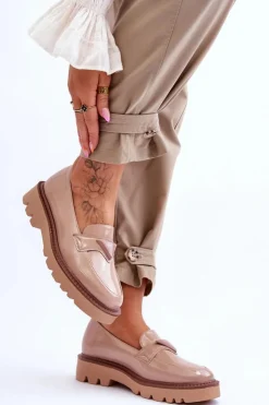 Damskie Buty damskie Vinceza Lakierowane Damskie Mokasyny Na Platformie Z Ozdobą Beżowe Jonett