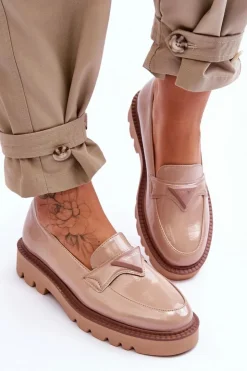 Damskie Buty damskie Vinceza Lakierowane Damskie Mokasyny Na Platformie Z Ozdobą Beżowe Jonett