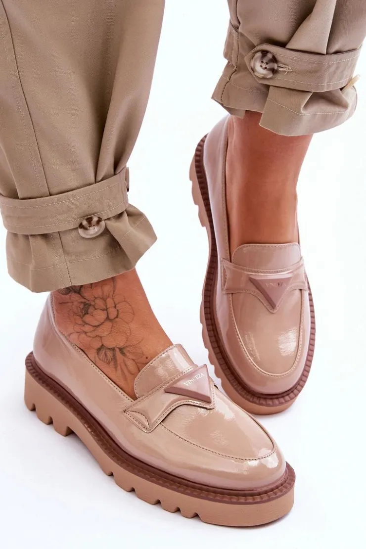Damskie Buty damskie Vinceza Lakierowane Damskie Mokasyny Na Platformie Z Ozdobą Beżowe Jonett