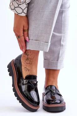 New Buty damskie Vinceza Lakierowane Damskie Mokasyny Na Platformie Z Ozdobą Czarne Jonett