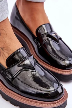 New Buty damskie Vinceza Lakierowane Damskie Mokasyny Na Platformie Z Ozdobą Czarne Jonett