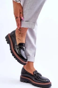 New Buty damskie Vinceza Lakierowane Damskie Mokasyny Na Platformie Z Ozdobą Czarne Jonett