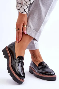 New Buty damskie Vinceza Lakierowane Damskie Mokasyny Na Platformie Z Ozdobą Czarne Jonett
