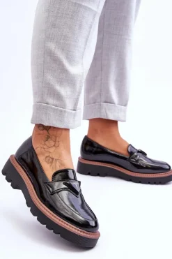 New Buty damskie Vinceza Lakierowane Damskie Mokasyny Na Platformie Z Ozdobą Czarne Jonett