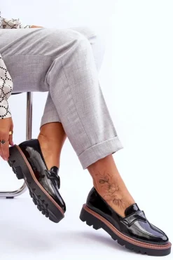 New Buty damskie Vinceza Lakierowane Damskie Mokasyny Na Platformie Z Ozdobą Czarne Jonett