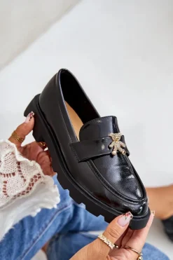 Online Boto Lakierowane Damskie Mokasyny Z Misiem Czarne Kaithra