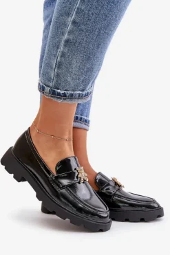 Online Boto Lakierowane Damskie Mokasyny Z Misiem Czarne Kaithra