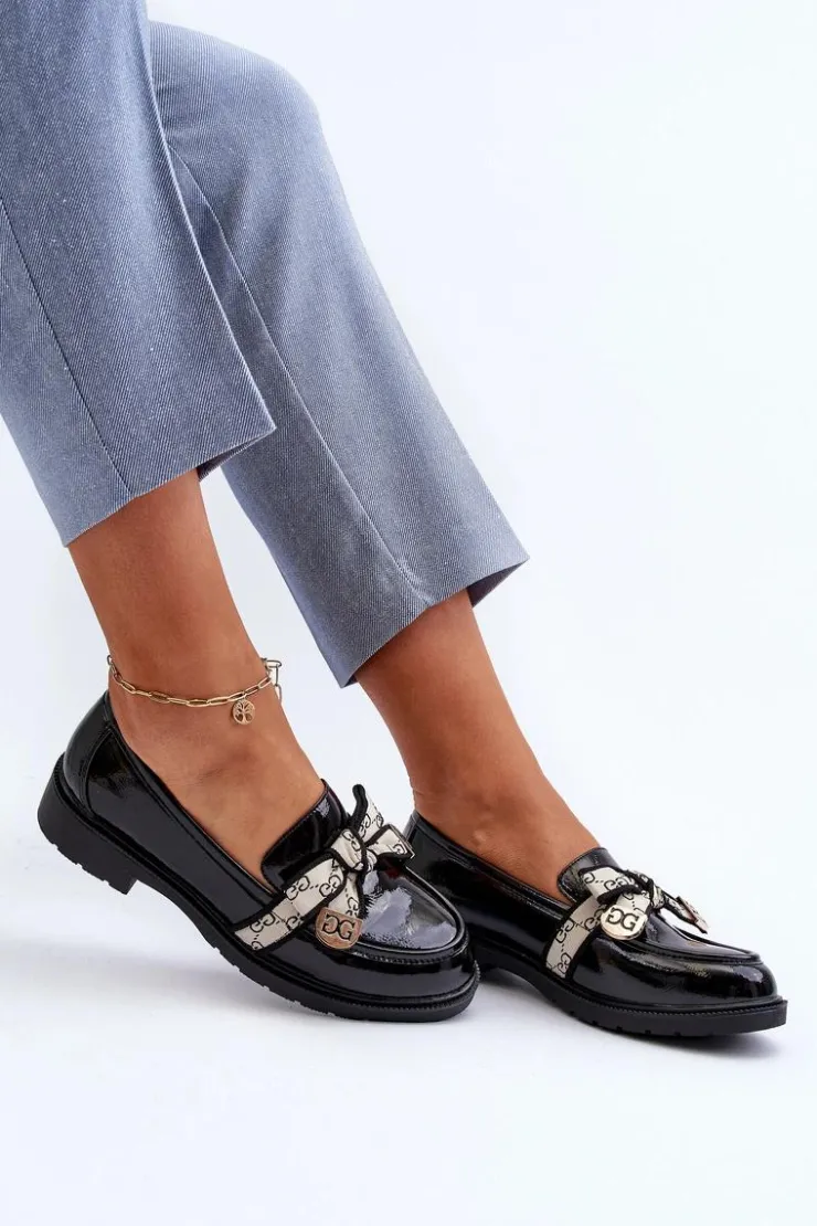 Damskie buty S.Barski Mokasyny Damskie Lakierowane*Lakierowane Damskie Półbuty Mokasyny S.Barski HY330A Czarne