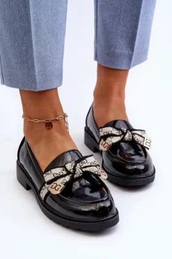 Damskie buty S.Barski Mokasyny Damskie Lakierowane*Lakierowane Damskie Półbuty Mokasyny S.Barski HY330A Czarne