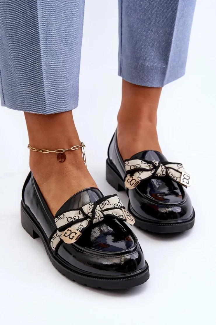 Damskie buty S.Barski Mokasyny Damskie Lakierowane*Lakierowane Damskie Półbuty Mokasyny S.Barski HY330A Czarne