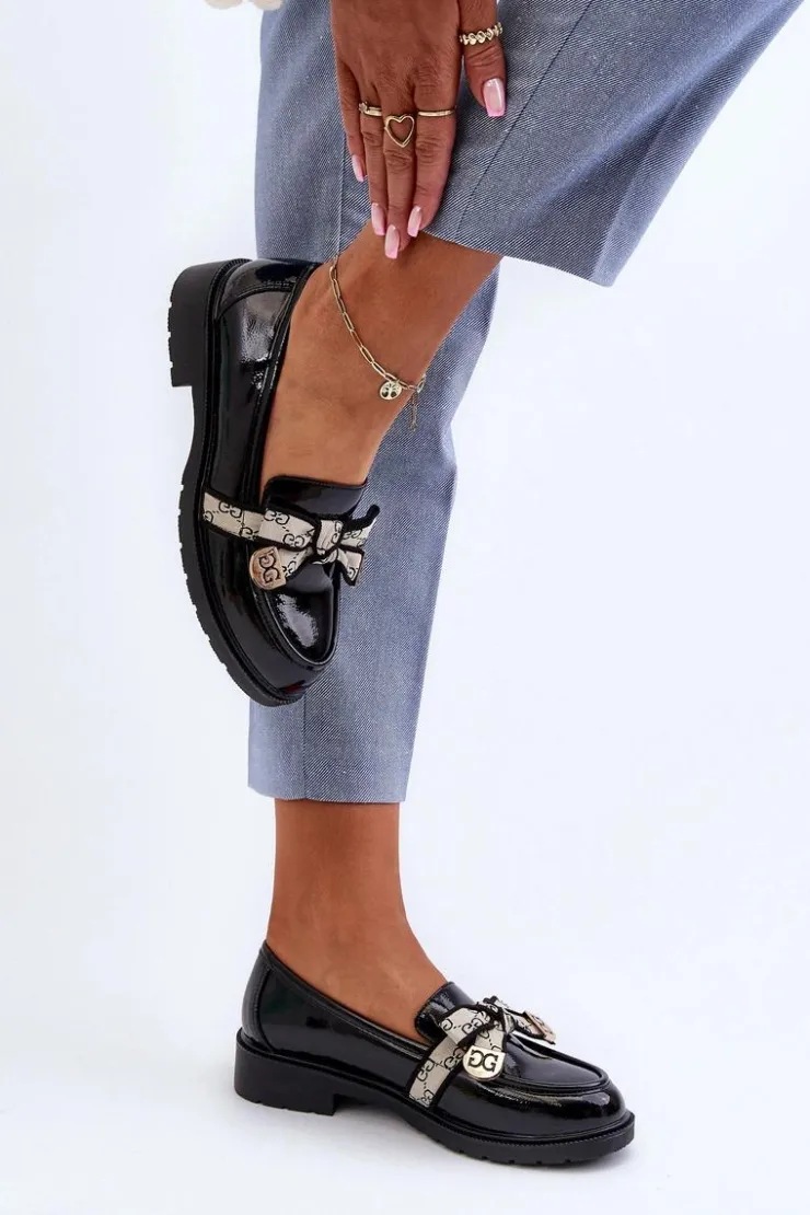 Damskie buty S.Barski Mokasyny Damskie Lakierowane*Lakierowane Damskie Półbuty Mokasyny S.Barski HY330A Czarne