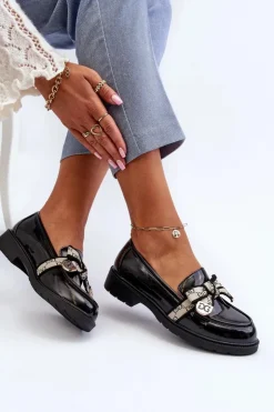 Damskie buty S.Barski Mokasyny Damskie Lakierowane*Lakierowane Damskie Półbuty Mokasyny S.Barski HY330A Czarne