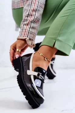 Damskie Damskie buty S.Barski Lakierowane Damskie Półbuty Loafery Czarno-Białe Cassida