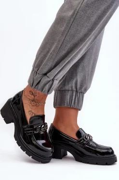 Damskie Boto Lakierowane Damskie Półbuty Na Niskim Obcasie Czarne Blimma