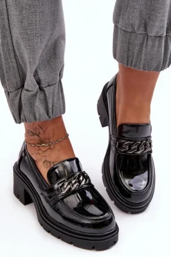 Damskie Boto Lakierowane Damskie Półbuty Na Niskim Obcasie Czarne Blimma