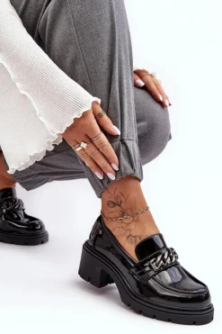 Damskie Boto Lakierowane Damskie Półbuty Na Niskim Obcasie Czarne Blimma