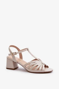 Damskie Buty Sergio Leone Lakierowane Damskie Sandały Na Obcasie Sergio Leone SK880 Beżowe