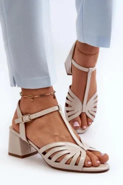 Damskie Buty Sergio Leone Lakierowane Damskie Sandały Na Obcasie Sergio Leone SK880 Beżowe