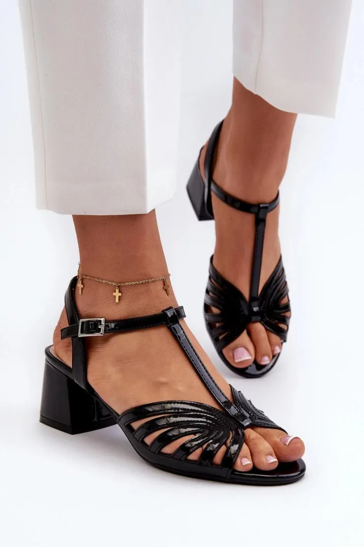 Buty Sergio Leone Sandały Na Obcasie*Lakierowane Damskie Sandały Na Obcasie Sergio Leone SK880 Czarne Czarny