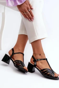 Buty Sergio Leone Sandały Na Obcasie*Lakierowane Damskie Sandały Na Obcasie Sergio Leone SK880 Czarne Czarny