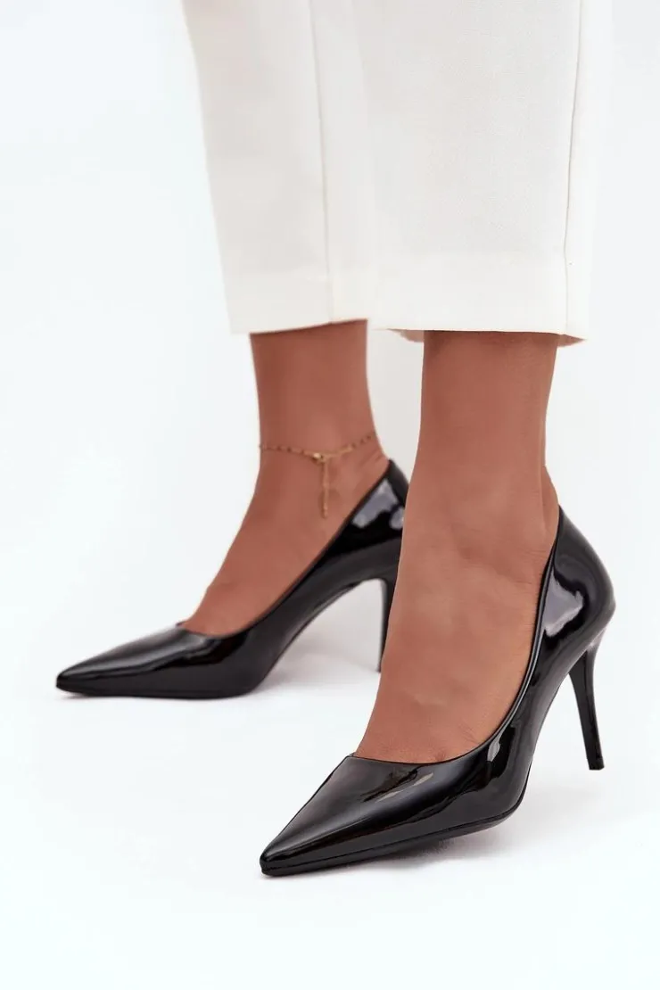 Sale Boto Lakierowane Eko Skórzane Szpilki Damskie Ze Szpiczastymi Noskami Czarne Jadira Czarny