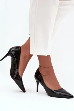 Sale Boto Lakierowane Eko Skórzane Szpilki Damskie Ze Szpiczastymi Noskami Czarne Jadira Czarny