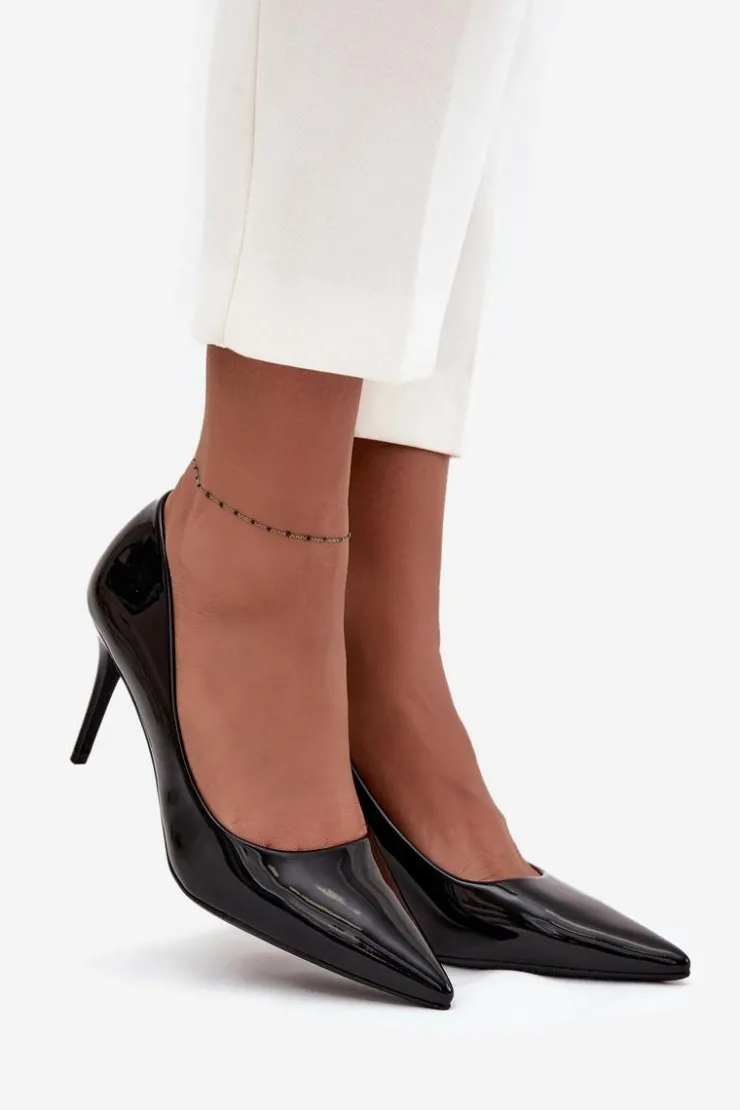 Sale Boto Lakierowane Eko Skórzane Szpilki Damskie Ze Szpiczastymi Noskami Czarne Jadira Czarny