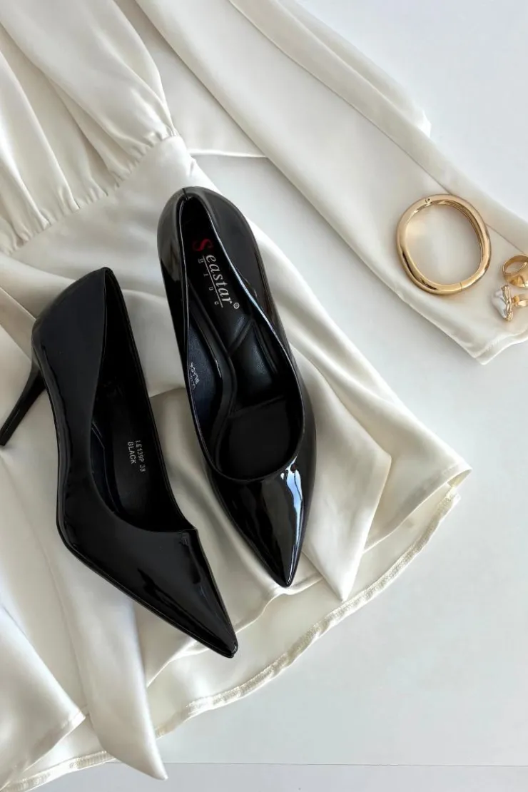 Sale Boto Lakierowane Eko Skórzane Szpilki Damskie Ze Szpiczastymi Noskami Czarne Jadira Czarny