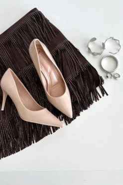 Outlet Boto Lakierowane Eko Skórzane Szpilki Damskie Ze Szpiczastymi Noskami Beżowe Jadira