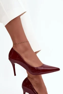 Boto Czółenka Klasyczne*Lakierowane Eko Skórzane Szpilki Damskie Ze Szpiczastymi Noskami Bordowe Jadira