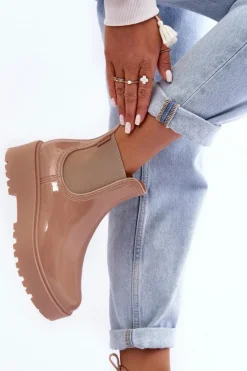 Damskie Big Star Shoes Lakierowane Kalosze Botki Na Platformie Big Star MM274396 Beżowe