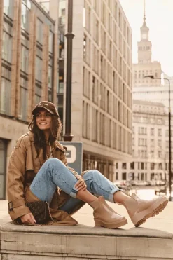 Damskie Big Star Shoes Lakierowane Kalosze Botki Na Platformie Big Star MM274396 Beżowe