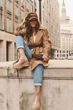 Damskie Big Star Shoes Lakierowane Kalosze Botki Na Platformie Big Star MM274396 Beżowe